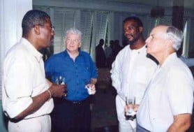 From left: Hugh Cholmondeley, Ian McDonald, Odinga Lumumba, David de Caires at a reception in State House