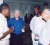From left: Hugh Cholmondeley, Ian McDonald, Odinga Lumumba, David de Caires at a reception in State House