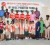 Members of the National Road Safety Council and school children at the launching of the Road Safety School Patrol booklet at the Guyana Red Cross Society building at Eve Leary yesterday. Schools received vests, signs and copies of the booklet.  (Photo by Jules Gibson)