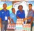 Acting President of the Guyana Teachers Union (GTU) Genevieve Allen (third right) accepts the beverages from Banks DIH Berbice Supervisor Nandram Basdeo (second right) while officials of the organizing committee and Banks DIH look on.   