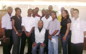 The  newly-elected executive body of the University of Guyana Student Society. Seated at centre is the president, Sherod Duncan.