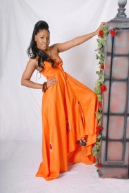 Miss Guyana World Imarah Radix in a creation by Lou Ann Lewis Jackson. (Photo courtesy of the Radixes)