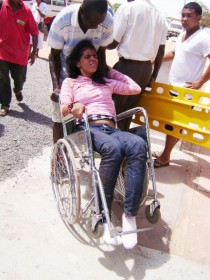 An injured passenger arriving at the Lethem Hospital. 