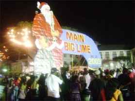 Santa looks down at the crowd: persons who attended yesterday’s Main Big Lime were greeted with this massive sign announcing the now annual affair.