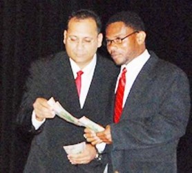 Ajay Baksh and Clement Stanford in a scene from Link Show 25 (Stabroek News file photo)