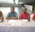 General Secretary of the GTTA, Godfrey Munroe, (left) addressing media operatives at the CASH. Also in the photo are Director of Sports, Neil Kumar, Business School teacher Mark Evans and Tournament Director Linden Johnson (right). (Orlando Charles photo)      