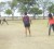 Staff members of Stabroek News engaged in a game of cricket during a fun day organized on their behalf at the National Park on Sunday.