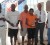 Toolsie Persaud Manager Mohan Harnanan (right) with the prize winners and officials of the Lusignan Golf Club. 
