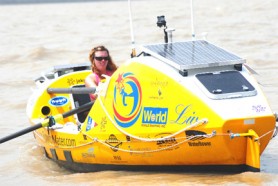 A world record: 22-year-old American Katie Spotz arriving in Port Georgetown yesterday becoming the youngest person to row solo across an ocean. She began her journey in Dakar, Senegal on the African continent on January 3. 
