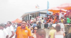 A section of the crowd gathered on Sunday to witness the boat racing and enjoy the festivities of Bartica Regatta. 