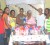 University of Guyana students presented health kits to the Archer’s Home yesterday as part of a social work project. Ms Odetta Noel (centre left) made the presentation to Ms Pearl Gravesande who received the kits on behalf of the home. (Photo by Jules Gibson)