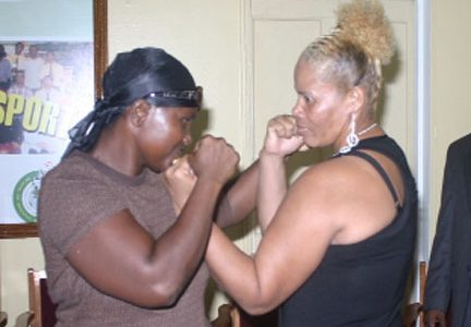 Gwendolyn O’ Neil (right) and Veronica Blackman size each other up