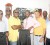 Manager of the Media United team Franklin Wilson (third from left) receives the donation from Marketing Manager of Giftland Office Max Compton Babb yesterday at the company’s headquarters. Also in the photo are players (from left) Ravendra Madholall, Rawle Toney, Captain Sean Devers, Marlon Munroe and John Ramsingh. (Orlando Charles photo) 
