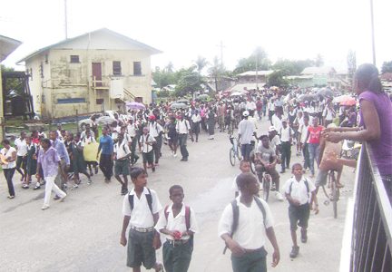On the march: Patentia school children protesting their colleague’s killing