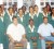 Guyana’s national cricketers pose on the eve of their departure at the Windjammer Hotel on Monday night. Seated in front are President of the GCB Chetram Singh (left), Captain Shemaine Campbelle and GCB General Secretary Anand Senasie. (Orlando Charles photo)