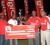 Champion Boy Cleveland Thomas (second from left) receives the $300,000 cheque on behalf of National Park United. Also in the photo are Organisers of the meet, Edison Jefford (far right) and President of the Athletics Association of Guyana, Colin Boyce (left).