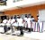 The Guyana Police Force Steel Band playing outside the Police Consumers Co-op Supermarket yesterday where the drawing of the supermarket’s ‘Back to School’ promotion was held. (Photo by Aubrey Crawford)