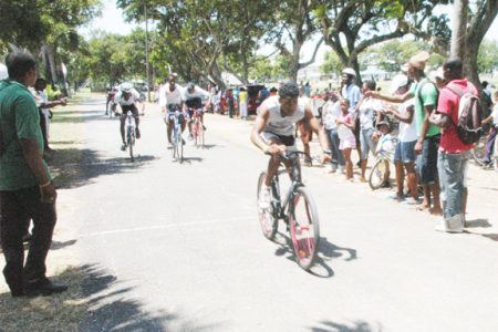  Students competing in the cycling events of the East Georgetown Inter-School Championships in action at the National Park recently. (Aubrey Crawford photo).
