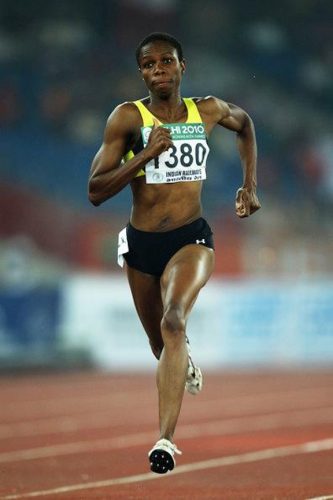 Guyana’s Aliann Pompey in action during the 400m of the 2010 Commonwealth Games in India.