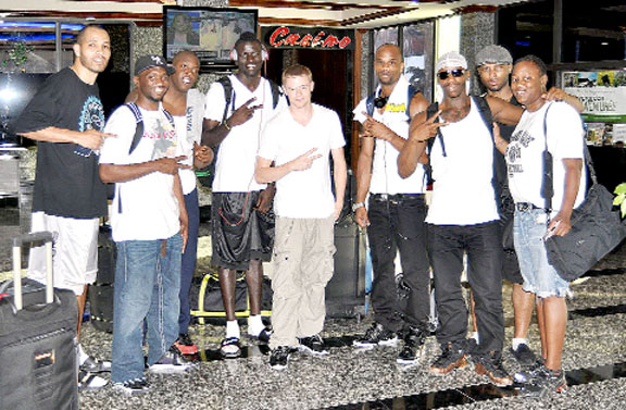 The AND 1 Streetball contingent shortly after their arrival at the Princess Hotel yesterday. (Orlando Charles photo) 	