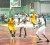 Guyana’s Dave Plass is confronted by two Suriname defenders during the game for the Inter-Guiana Games basketball title last night at the Cliff Anderson Sports Hall (Orlando Charles Photo)