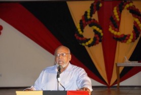 PPP General Secretary Donald Ramotar speaking at the party’s 60th anniversary dinner at the Princess Hotel (GINA photo)