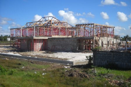 One of the houses being built at the new exclusive housing scheme at Sparendaam, East Coast Demerara. 