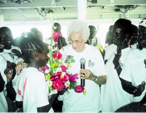 Dame Olga “Aunty Olga” Lopes-Seale and the children on board the MV Harbour Master at one of her annual Christmas parties. 