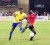 Alpha United’s Dwight Peters (right) tries to maintain possession against Pele’s top defender Charles ‘Lily Pollard in the finals. (Orlando Charles Photo)