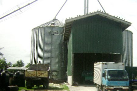 The silo that stores the corn and other items that are combined to make Edun’s chicken feed