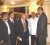 Financiers’ meeting: President Bharrat Jagdeo (right) speaking with several officials including Chairman of the Board of Directors of Demerara Bank, Dr Yesu Persaud (centre); as Finance Minister, Dr Ashni Singh (left) and Chief Executive Officer of Demerara Bank, Pravinchandra Dave (second from left) look on following the opening of the Demerara Bank branch at Diamond, East Bank Demerara yesterday.  (Photo by Gaulbert Sutherland)