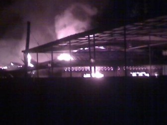 The factory ablaze last night