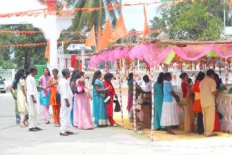 Devotees lining up to partake in observances for Shiv Raatri at the Cove and John Ashram on Thursday.