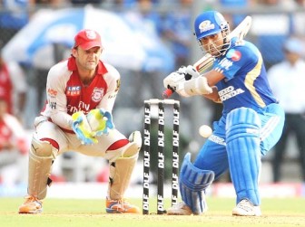 Sachin Tendulkar on the go during his knock of 51 yesterday which helped Mumbai Indians to their table-topping win.