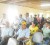 Village leaders line up to speak at a flood recovery workshop in Lethem yesterday. 