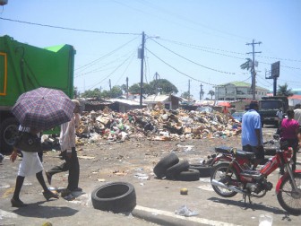 A section of the market on Orange walk, between North and Robb Streets where garbage have accumulated since the strike of garbage contractors. 