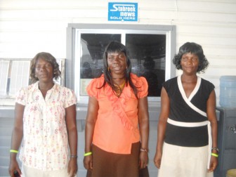  From left Region 5 janitorial representative Marla James and two other school janitors Mariam Fordyce and Vanessa Simon .