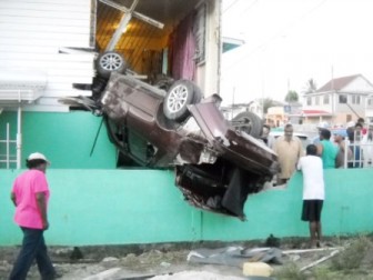 The car perched on the second floor this morning