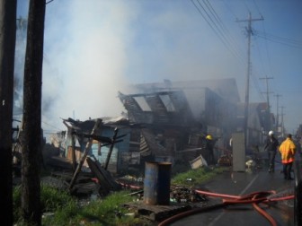 The gutted buildings