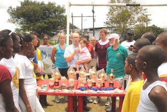 President of Neal and Massey sports club Stuart May speaking at the launching Aubrey Crawford photo