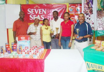 l-r President of Lusignan Golf Club Brian Hackett, Chatterpaul Deo, Nature Valley Representative Nickalva Washington, Alfred Mentore (winner), Seven Seas Representative Karen Connell and Brian Glasford.    