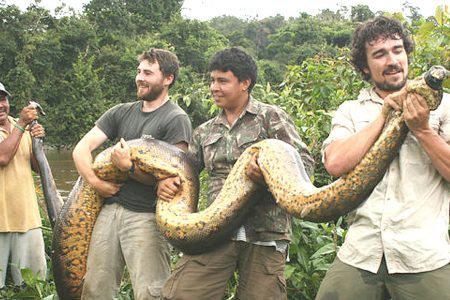 McCann (right) with fellow traveller Robert Pickles (second from left) and two guides. Picture: Barcroft Media