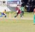 Chris Barnwell on the attack during the Guyana Cricket team batting simulation session at Demerara Cricket Club Ground yesterday.