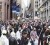 Members of the Occupy Wall Street movement march down Wall Street during a protest march through the financial district of New York yesterday.