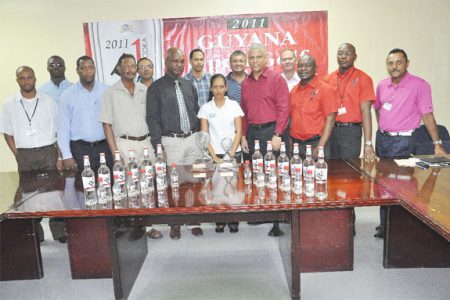 Banks DIH and Lusignan Golf Club officials at the launching of the Guyana Open tournament yesterday in the company’s boardroom  at Thirst Park.