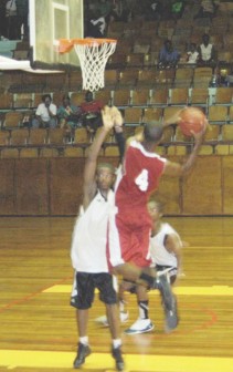  Action in the game between Guyana and Suriname.