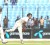 Guyana’s leg spinner Devendra Bishoo toils away yesterday during one of his 19 overs. Bishoo went wicketless after skipper Darren Sammy had floored a regulation catch at first slip. (WindiesCricket.com)