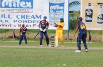 Gayle was in full cry yesterday at Everest Cricket Club ground yesterday  against CCC. (Aubrey Crawford photo)