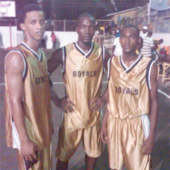 From left are Chris Williams, Orlan Glasgow and Marlon Pollydore after leading the Royals to the semi-finals of the Brucshe Basketball Classic. 