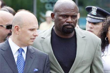  Former NFL football player Lawrence Taylor (R) leaves Rockland County Court with his attorney Arthur Aidala after pleading not guilty to third-degree rape charges after his arraignment in New City, New York, July 13, 2010.